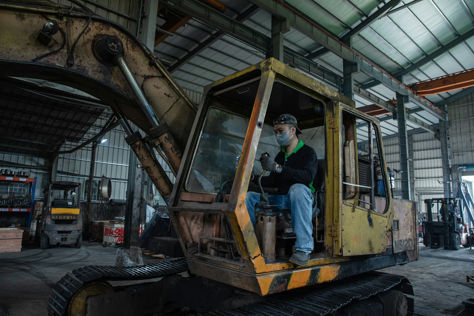 Heavy equipment in a workshop